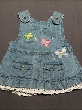 Vintage Y2K Baby Q Light Wash Denim Skirtall with Butterflies